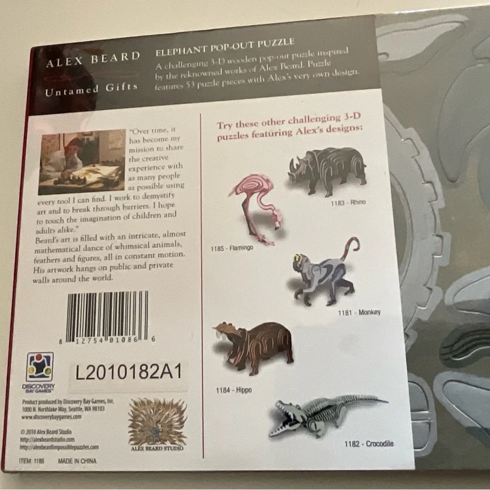 Alex Beard Untamed Gifts ELEPHANT Pop-Out Puzzle 3-D Wooden Puzzle 2010 New - Picture 4 of 5